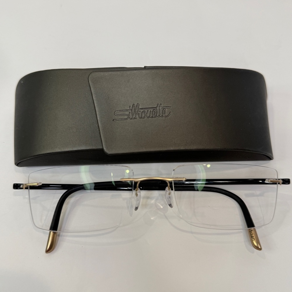 Silhouette Titan Men’s Rimless Eyeglasses Frame Blk🖤Gold Titanium Luxury W/Case